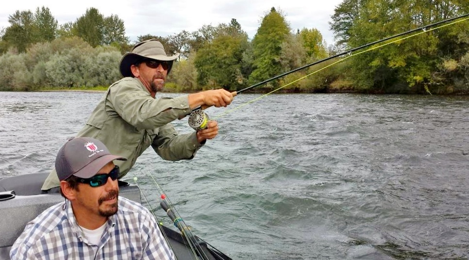 Rogue river fishing guides, Charlie and Brady fly fishing the Rogue for steelhead.